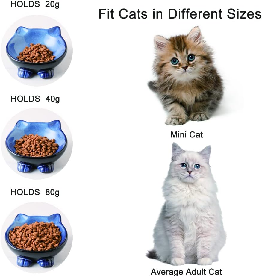 Nihow Ceramic Basic Cat Bowls: 5 Inch Cat Bowl for Food & Water – Essentials for Cats - 4.25 OZ / Blue & Black - image 3