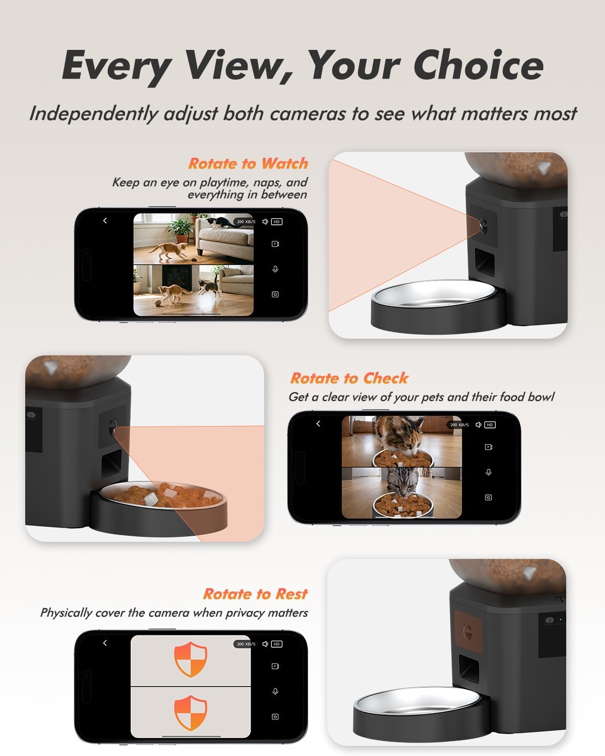 Automatic Cat Feeder for 2 Cats, Timed Cat Food Dispenser - Matte Black / Camera & WiFi-Two Bowls - image 2