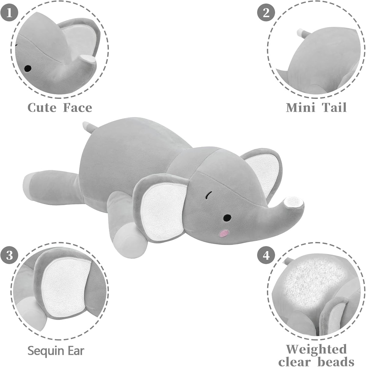 CSVBTRF Weighted Stuffed Animals - Grey Elephant - image 3