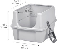 IRIS USA High Sided Cat Litter Box, Scatter Shield - Large / Gray - image 2