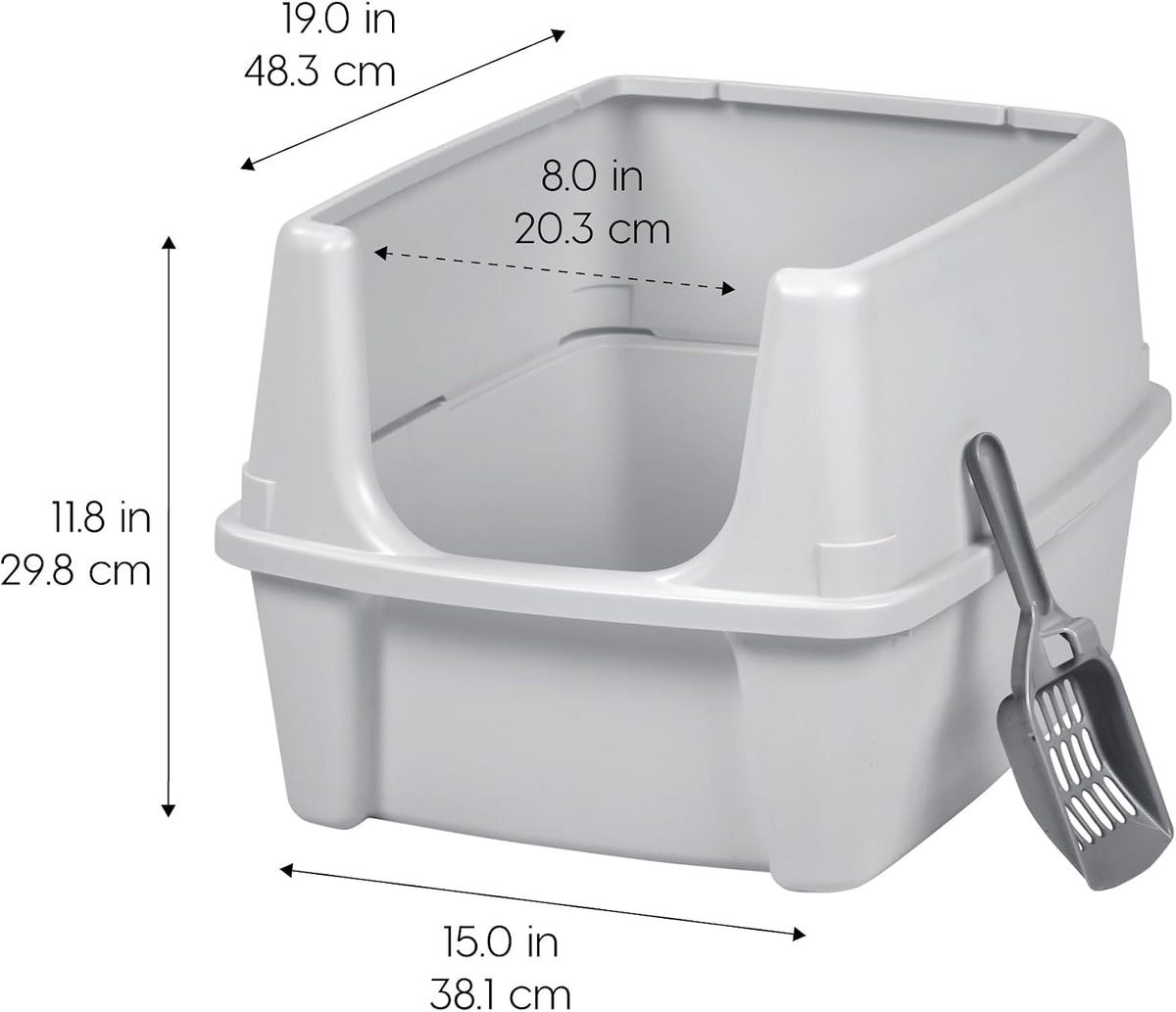 IRIS USA High Sided Cat Litter Box, Scatter Shield - Large / Gray - image 2