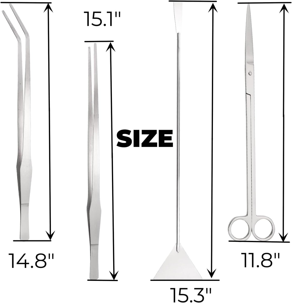 Hiceeden 4 piece stainless steel aquascape tools kit with tweezers, scissors and shovel - view 2