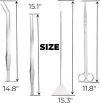 Hiceeden 4 Pcs 15 Inch Long Aquarium Aquascape Tools, Stainless Steel Aquascaping Tools Kit Include Aquarium Tweezer, Scissor, Spatula, Aquatic Plants Tool Set with Storage Pouch for Fish Tank