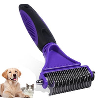 Pet Grooming Brush, Double Sided Undercoat Rake for Dogs & Cats, Professional Deshedding Brush and Dematting Tool, Safe and Effective Removing Knots, Mats, Tangles,and Flying Hair