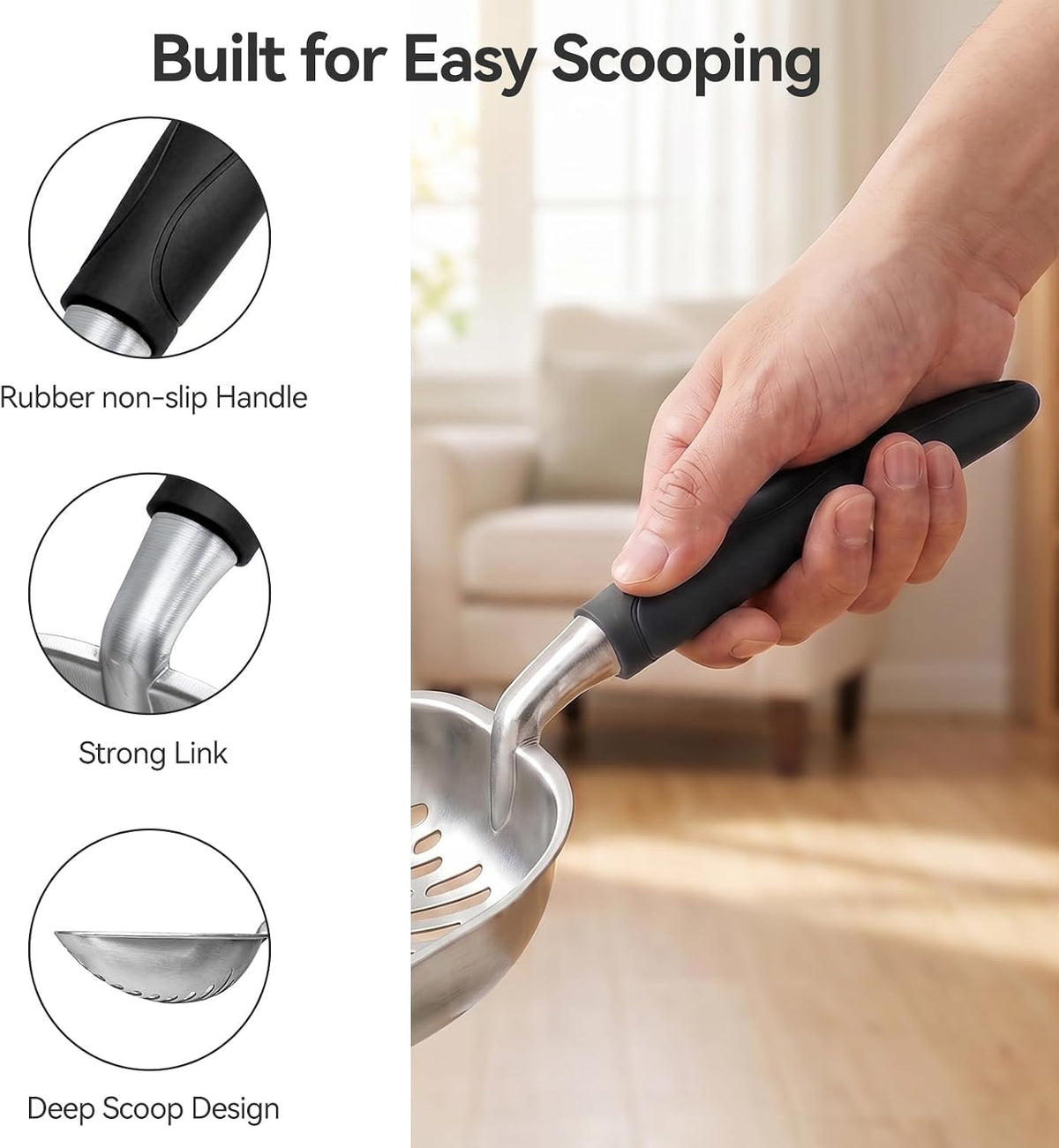 Cat Litter Scoop, Kitty Metal Scooper with Long Handle – Daily Care for Cats - Medium / Black - image 4