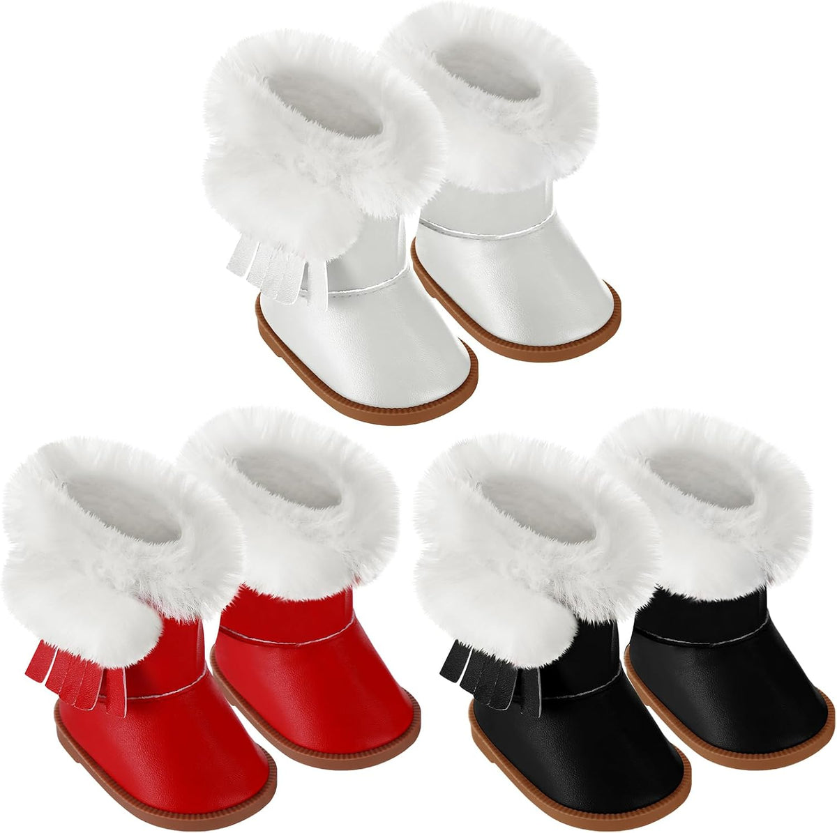 Bencailor 18 inch doll boots, 3 pairs of winter snow boots in white, black and brown - view 2