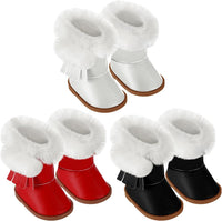 Bencailor 18 inch doll boots, 3 pairs of winter snow boots in white, black and brown - view 2