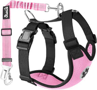 Lukovee Dog Seat Belt for Car, Adjustable Dog Car Harness for Large Medium Small Dogs, Soft Padded & Breathable Mesh Dog Seatbelt with Car Strap and Carabiner(Pink Double Clip,XXX-Small)