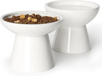 YauYik Raised Cat Food Water Bowl Set - White