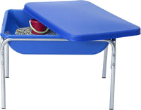 Children's Factory 18 inch small blue sensory table with lid on galvanized steel frame