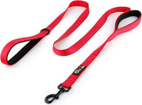 Dog Leash 6ft Long, Traffic Padded Two Handle, Heavy Duty - 6FT / Red