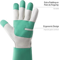 HANDLANDY Long Gardening Gloves for Men & Women, Thorn Proof Rose Pruning Gloves Leather Gauntlets Garden Glove Yard Work Glove (Small, Green)