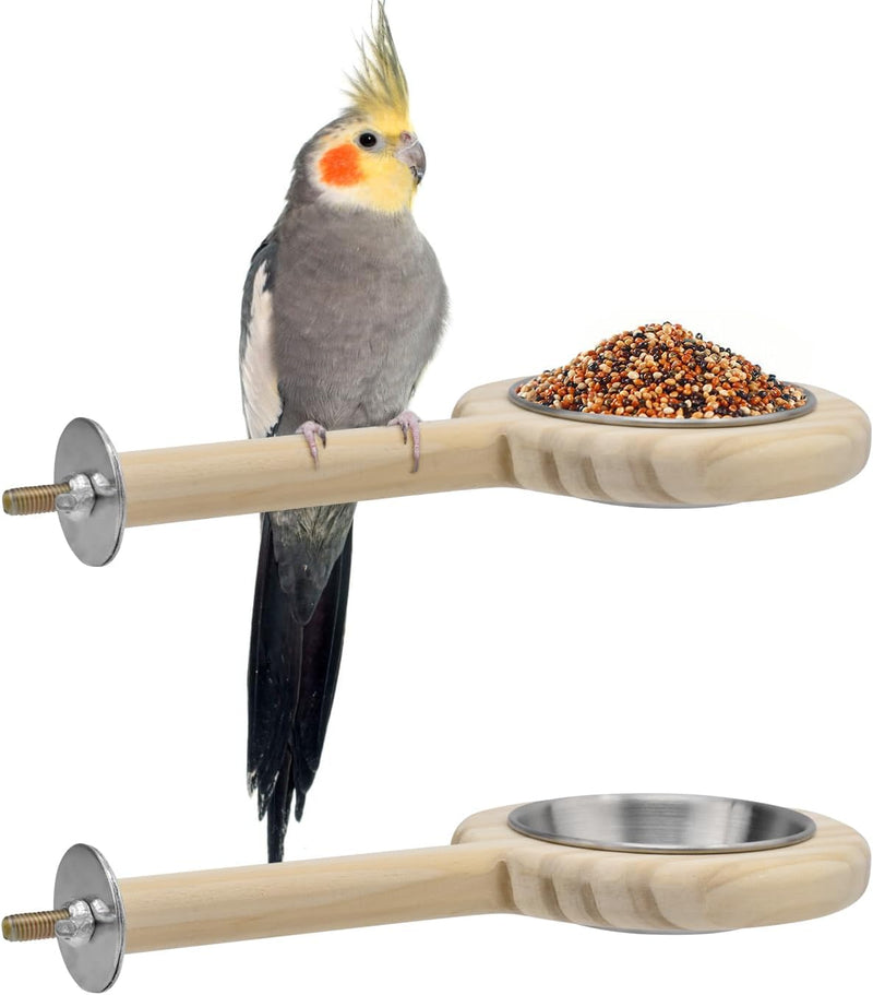 KATUMO Bird Perch Bird Feeding Cup Parrot Wood Perch Stand Toy Bird - L Perch (Pack of 2)