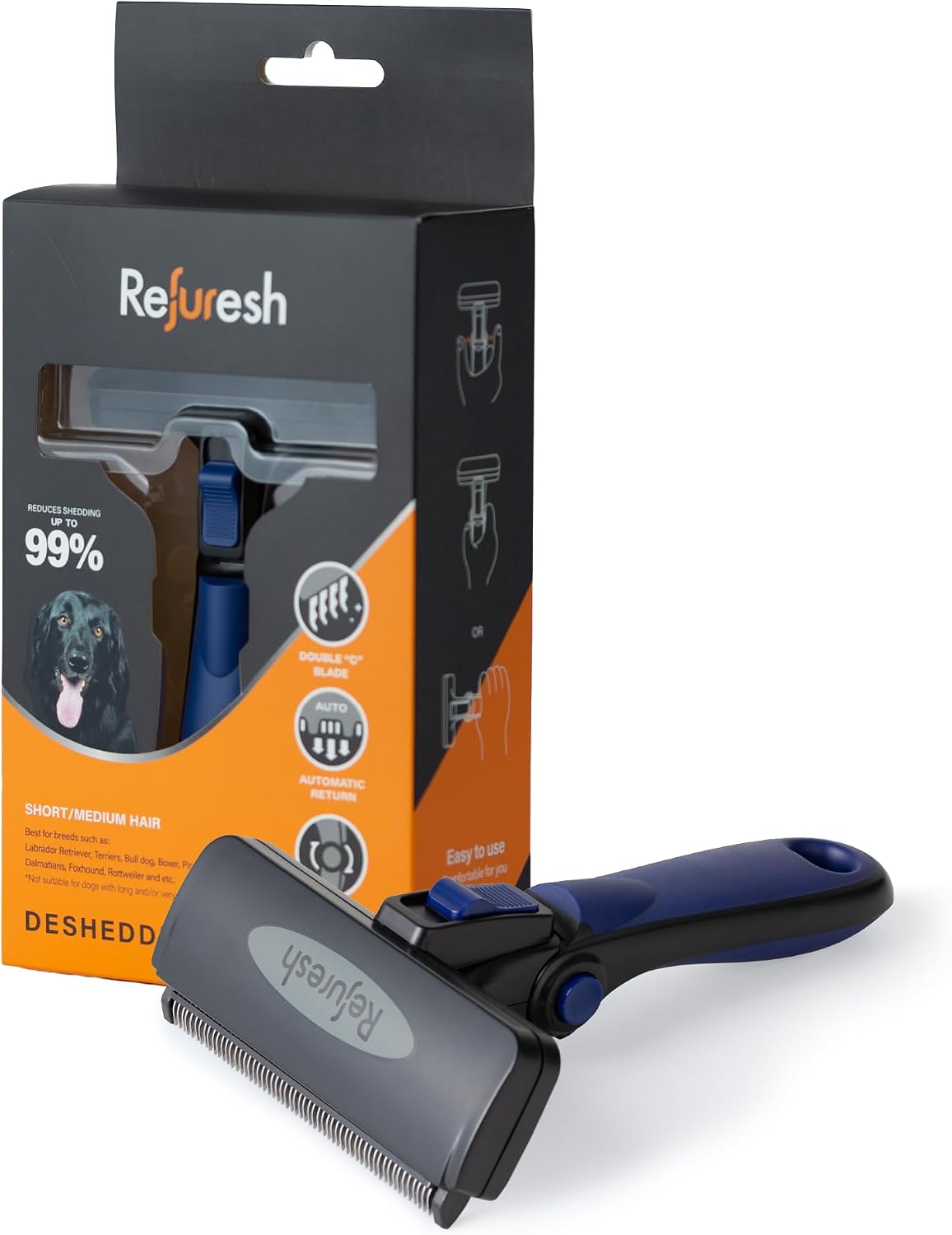 Deshedding Brush for Short/Medium-Hair Dogs & Cats - blue / Large