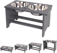 HTB Elevated Dog Bowls,Raised Dog Bowl Stand with 2 Stainless Steel Bowls,Elevated Raised Dog Bowls - large-10"tall,48 Oz bowl / Grey