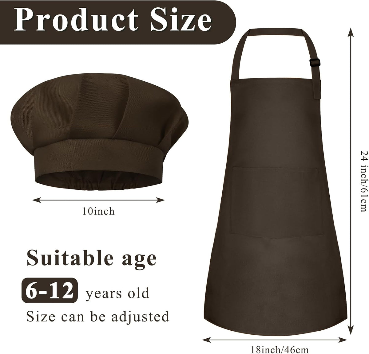 Kids Apron and Chef Hat Set Adjustable Child Art Aprons with 2 - H-brown / Large - image 2