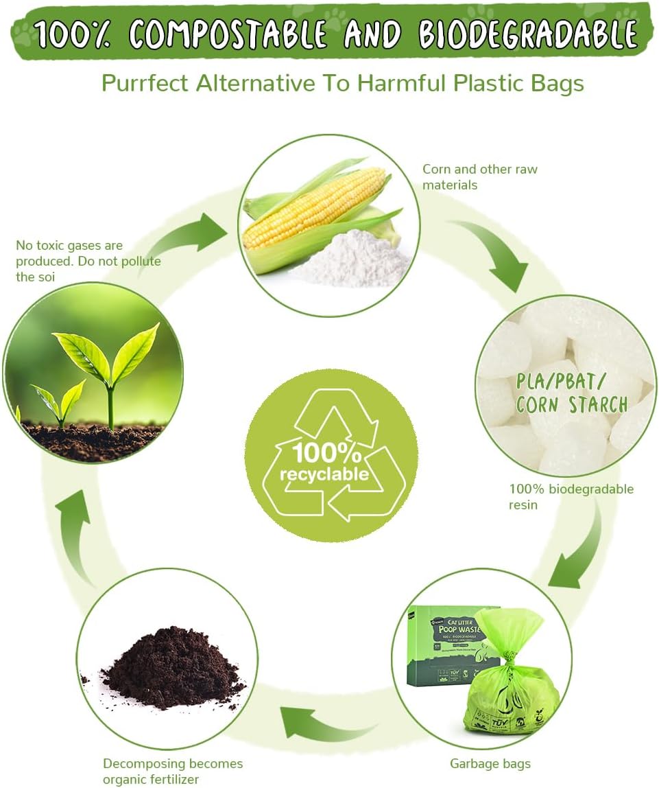 Cat Litter Bags for Poop Biodegradable Cat Waste Disposal Bag - green - image 3