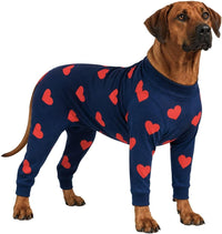 Spark Paws Dog Pajamas - Stretch Onesie Recovery Full Leg Surgery Suit PJS – Essentials for Dogs - Hearts / 5XL