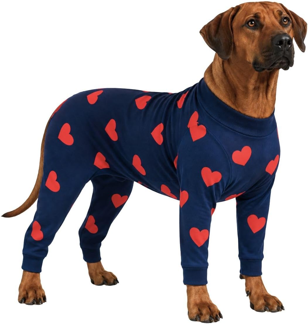 Spark Paws Dog Pajamas - Stretch Onesie Recovery Full Leg Surgery Suit PJS – Essentials for Dogs - Hearts / 5XL