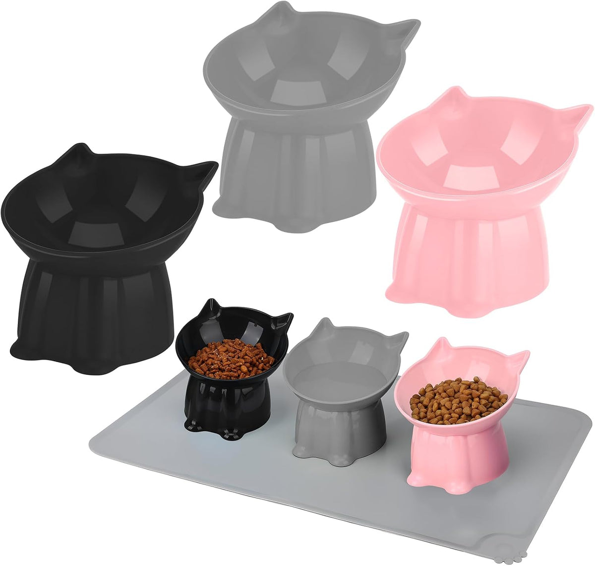3 Pcs Raised Cat Bowl 15° Elevated Cat Food Bowl Tilted Cats Bowls - Pink, Grey, Black