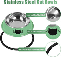 Serentive 2 Pcs Non-Slip Stainless Steel Small Cat Food Bowls - Green / 7 oz - image 3