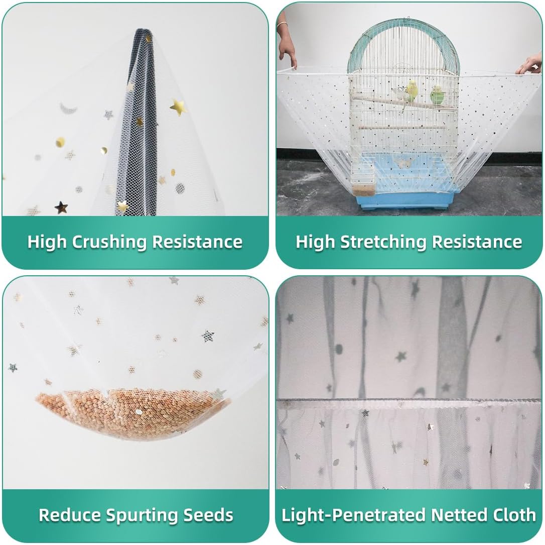 Bird Cage Seed Catcher, Seed Catcher Guard Net Cover - Star-white / 15.7" x87" - image 4