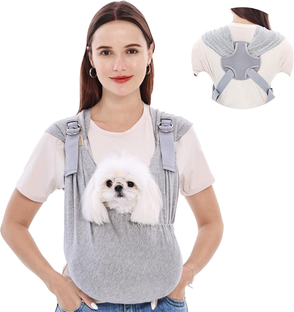 Supet Dog Sling Carrier for Small Pet - Grey / Plus (5-12 LBS)