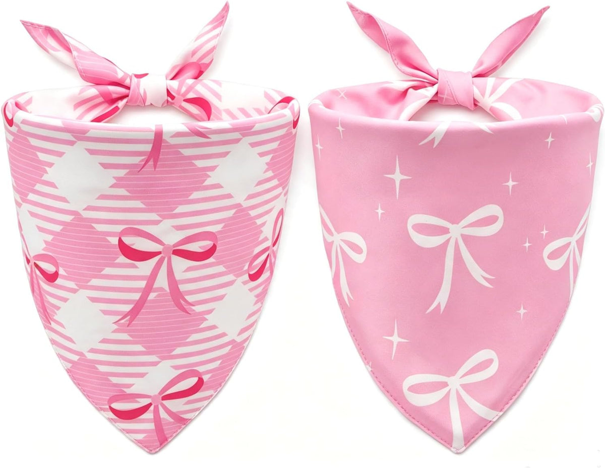 Pink Dog Birthday Bandana Hat Set Girl Large 1PCS Party Outfit – Essentials for Dogs - Pink Bow Dog Bandana / Small