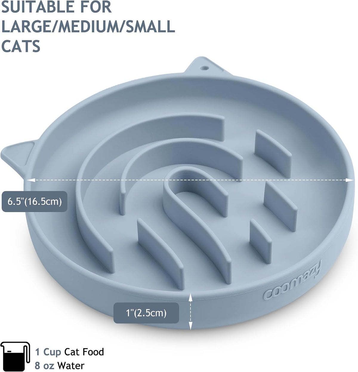 Coomazy Slow Feeder Cat Bowl Silicone Pet Puzzle Feeder for Slow - Light Blue / 1 Cup - image 3
