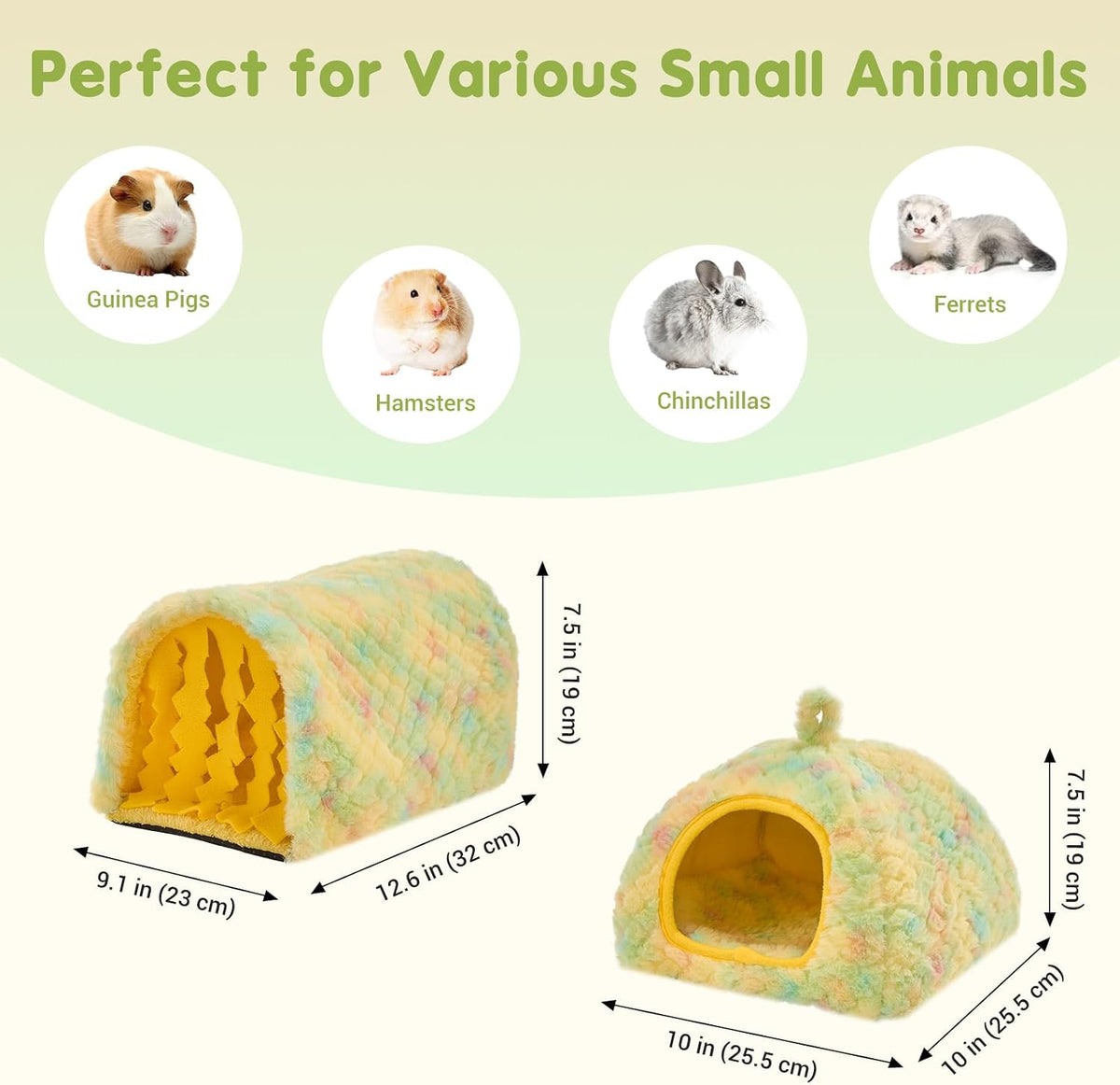 Avont 2-Pack Guinea Pig Tunnel & Hideout Bed Set – Daily Care for Small Pets - Yellow - image 3