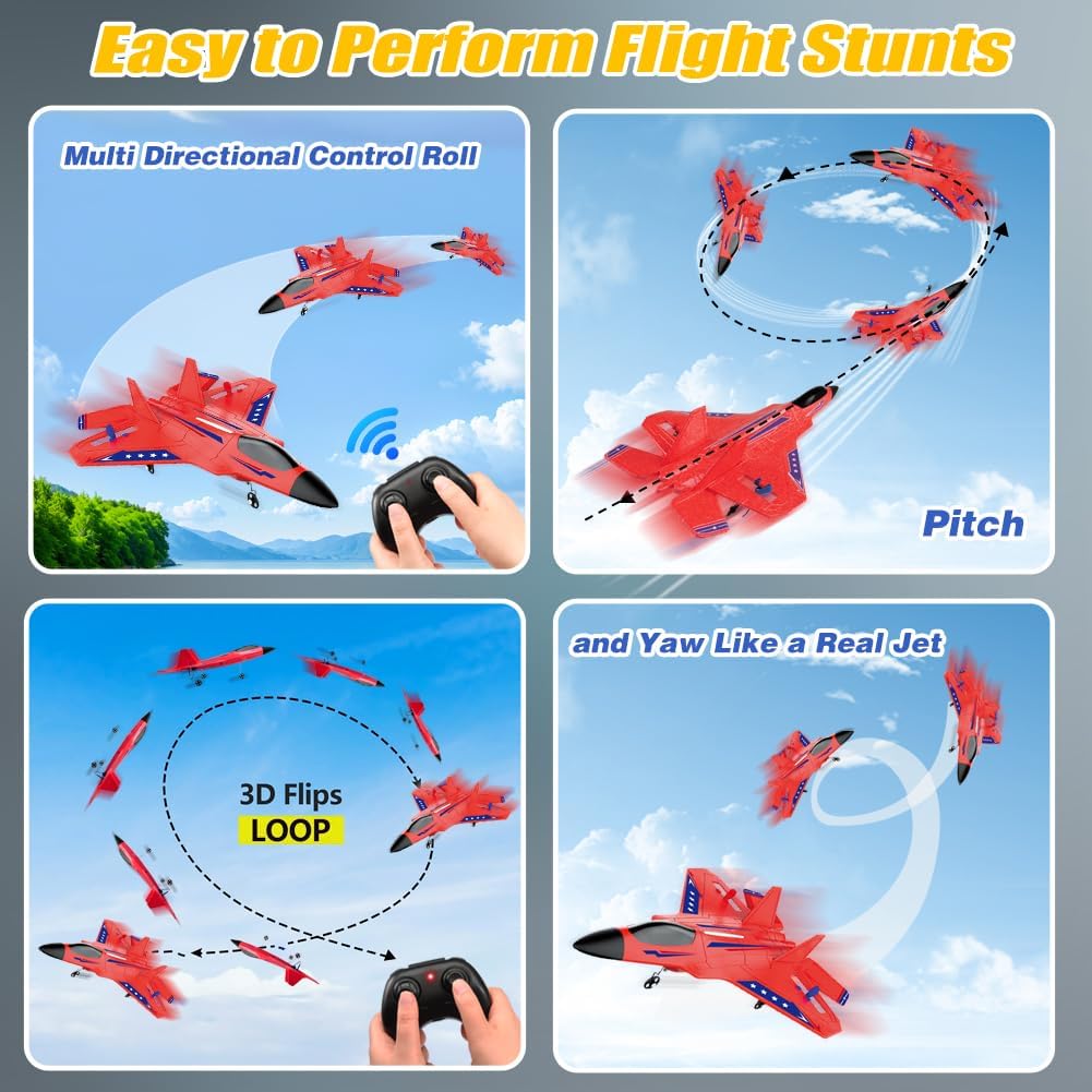 SU-27 RC Airplane,2.4GHz 2 Channel Remote Control Plane with Gyro Night Lights and 2 Batteries - Red 2 Batteries - image 4