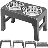 URPOWER Raised Dog Bowls 4 Height Adjustable Elevated Bowl Stand – Essentials for Dogs - Grey