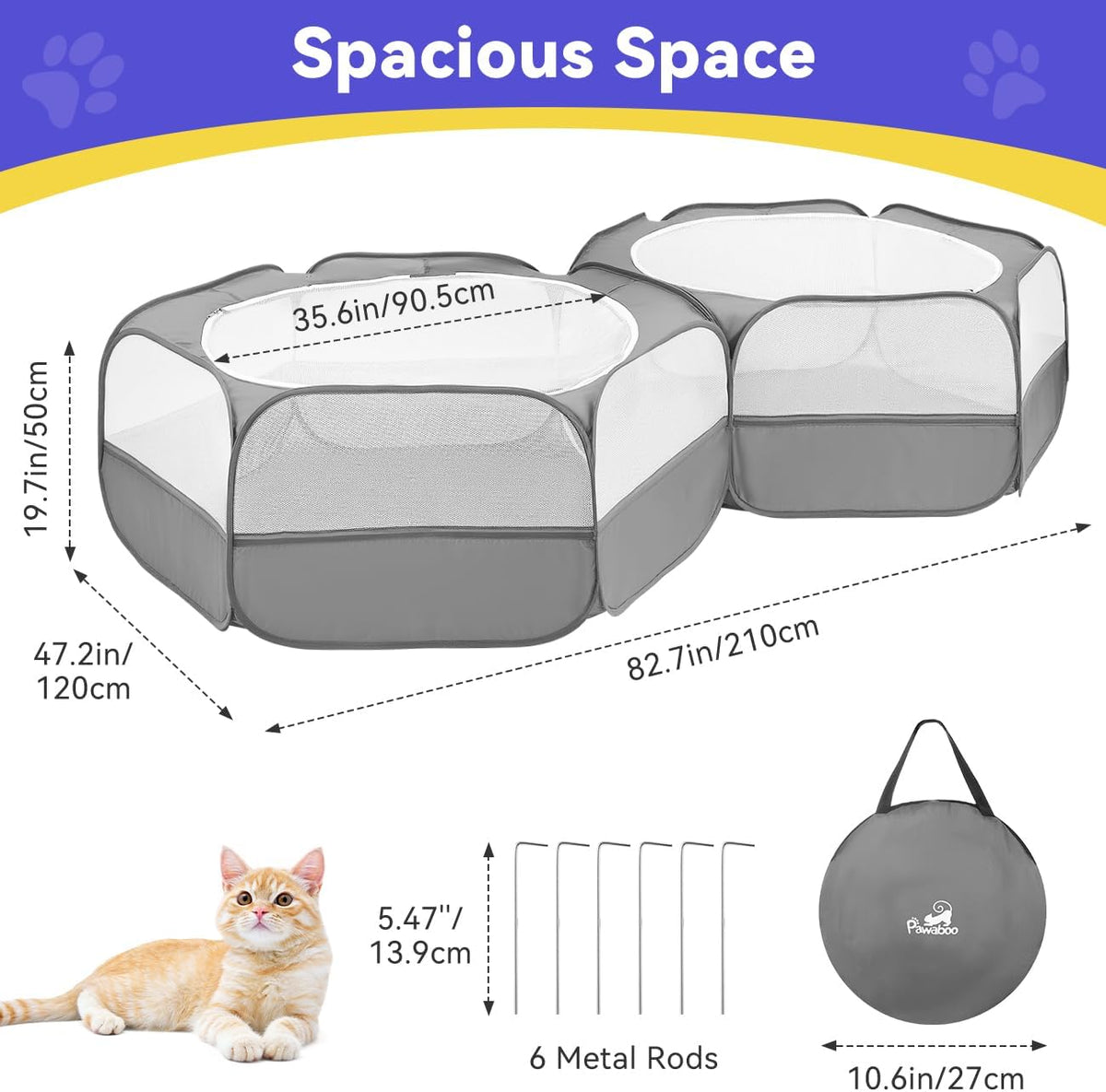 Pawaboo Small Animal Playpen, Waterproof Portable Pet Cage Tent - T-Classic Gray / 2 - image 3