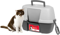 IRIS USA Large Front Door Cat Litter Box, Walk-in Entry - Corner Enclosed / Dark Gray w/ Scoop