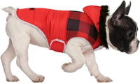 HDE Dog Puffer Jacket Fleece Lined Winter Coat & Harness Hole NVY - Small / Buffalo Plaid