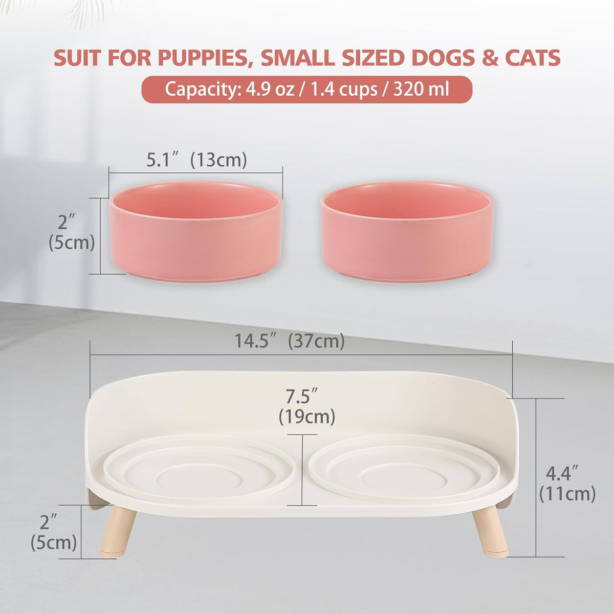 Elevated Ceramic Dog Bowl Set - Pink / Small - image 2