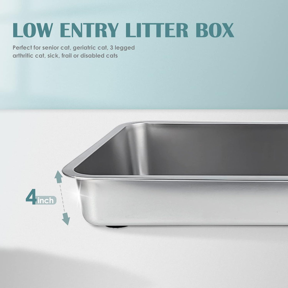 Stainless Steel Cat Litter Box - 19.5"L x 13.5"W / 4" H - image 4