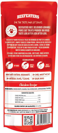 Beefeaters Cat Treats Lickable Puree 1.59oz (12-Pack) – Chicken, Grain-Free, Taurine-Enriched, Ideal for Training & Interactive Feeding
