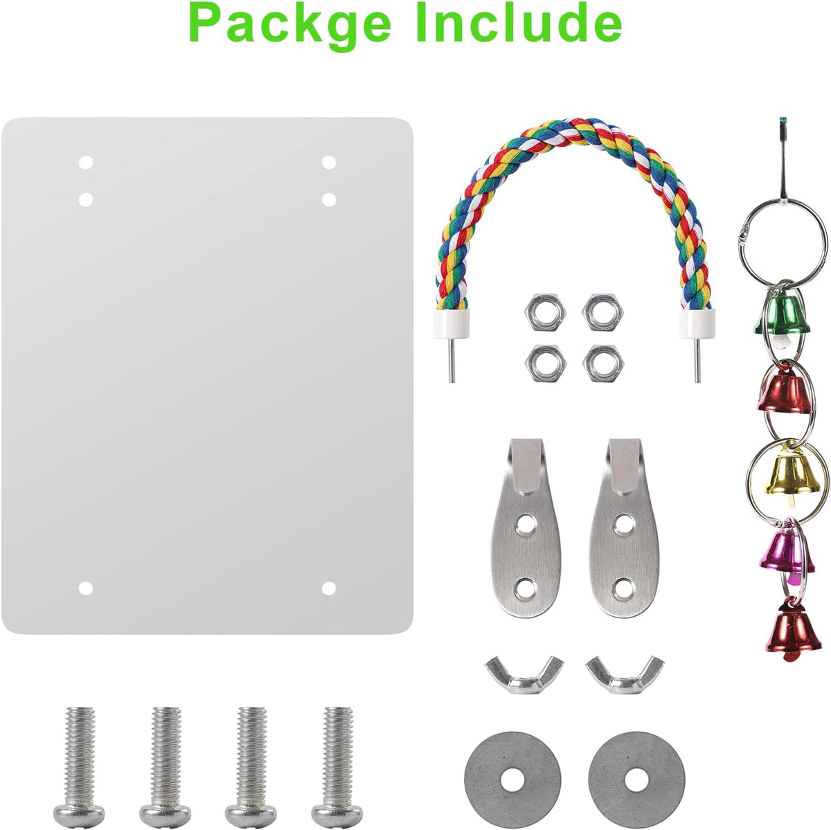 7" Bird Mirror with Rope Perch Bird Toys Swing - 10.6 inch - image 4
