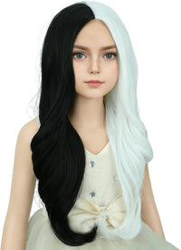 DUDUWIG long black wavy curly middle part wig for kids with wig cap