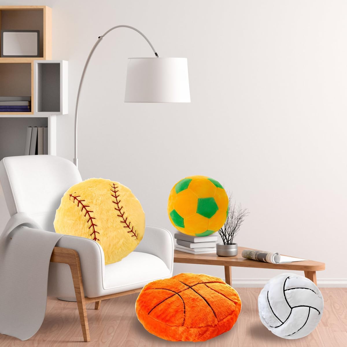 14" Volleyball Plush Pillow Soft Throw Toy for Kids Room Decoration – Fun for Kids & Family - Soccer - Yellow/Green / 9" - image 3