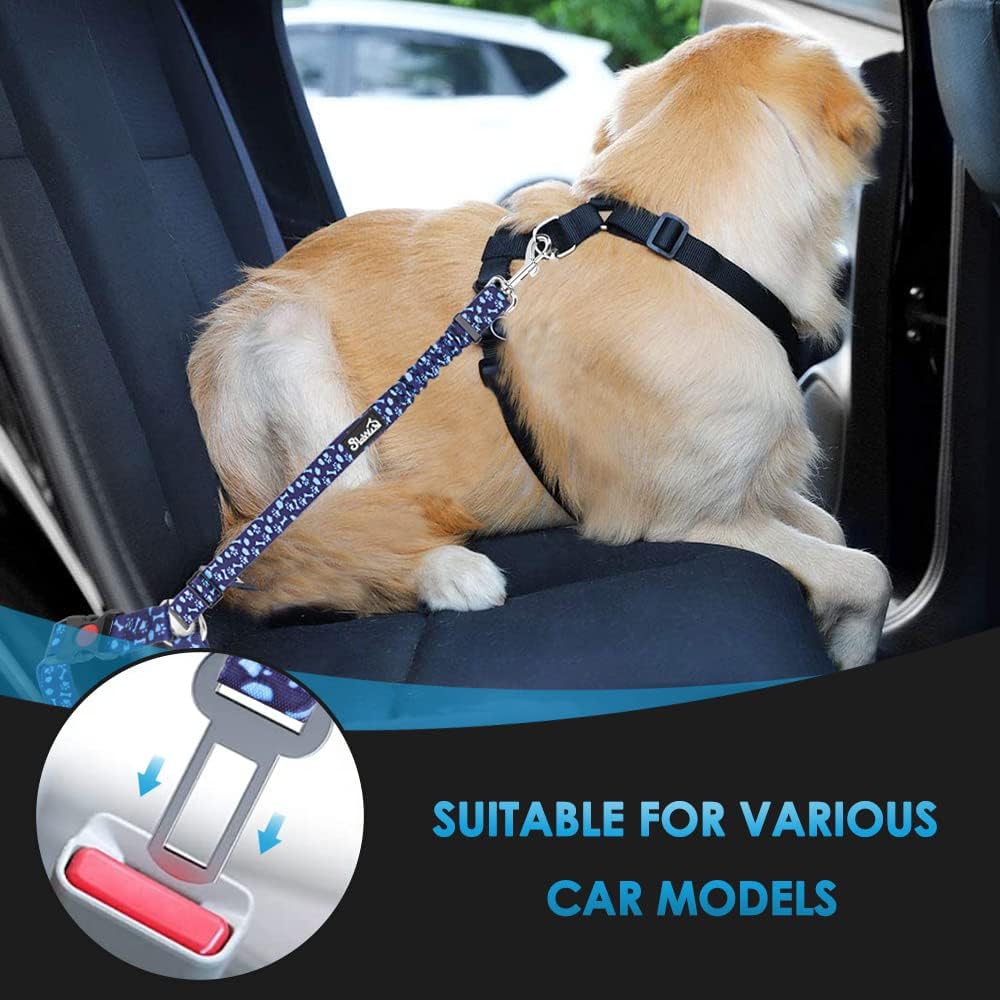 SlowTon Dog Seat Belt for Car - B.Blue Paw / Medium/Large (Headrest + Clip) - image 2