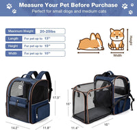 Cat Carrier Backpack, Expandable Pet Carrier with Sun Shade & Full Front Opening, Breathable Mesh - Blue / XL-Mesh Window - image 2