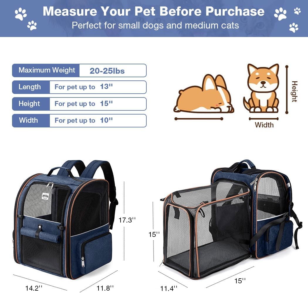 Cat Carrier Backpack, Expandable Pet Carrier with Sun Shade & Full Front Opening, Breathable Mesh - Blue / XL-Mesh Window - image 2