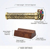 Roorkee Instruments etched floral brass kaleidoscope with two bead wheels on a hardwood stand - view 8