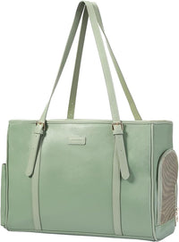 Fashion Dog Purse Pet Carrier Leather Bag for Small Dogs Cats Puppy, Portable Tote Bag Airline Approved Soft-Sided Carriers (Green)