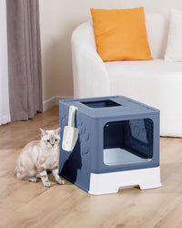 Enclosed Cat Litter Box, Large Litter Box for Big Cats, Covered Kitty Litter Boxes with Lid, Top Entry Cat Box Enclosure with Scoop, Odor Control, Easy to Clean(Blue)