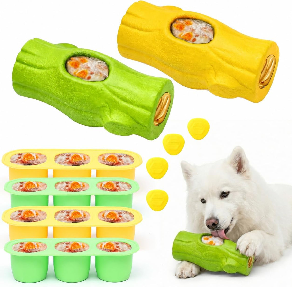 Durable Dog Puzzle Toy for Medium/Large Dogs – Essentials for Dogs - Yellow & Green / Tree stump 2 Pack
