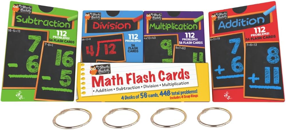 Regal Games Math Flash Cards for Addition & Subtraction, 1st - 4 Pack Variety