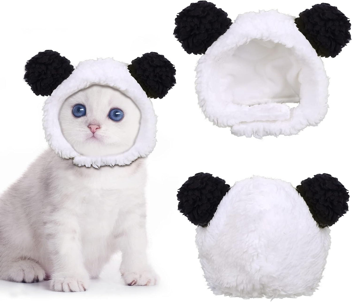 JOICEE Cute Cat Costume Warm Bear Hat Adjustable Small Pet Headwear - Black&White - image 2
